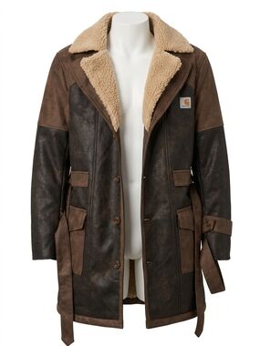 Carhartt Brown Two-Tone Shearling-Lined Trench Coat